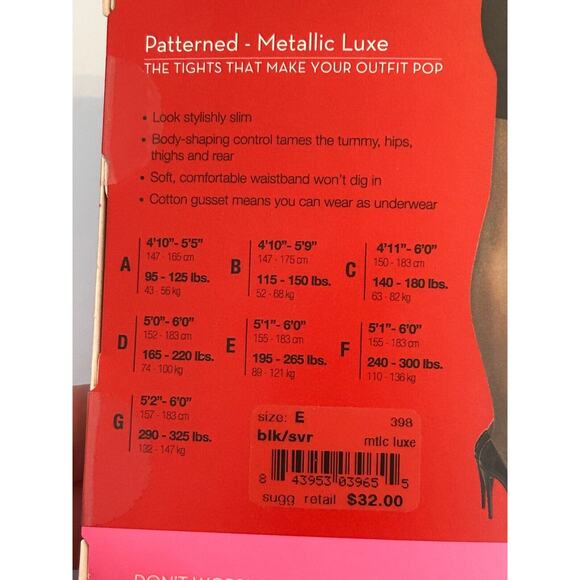 Spanx by Sara Blakely Body Shaping Lurex Tights Womens Size E Black Patterned - Picture 4 of 5